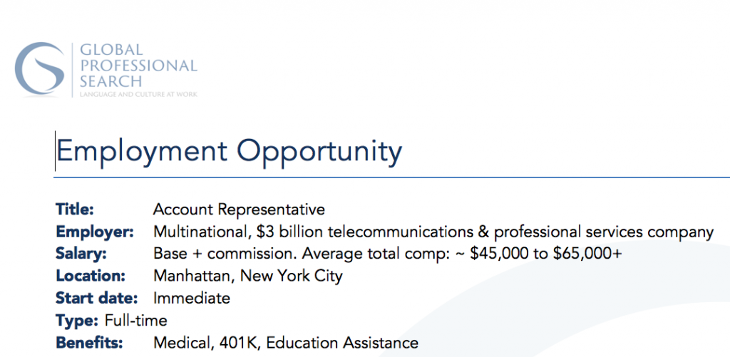 GPS Employment Opportunity - Account Representative Feb 2016